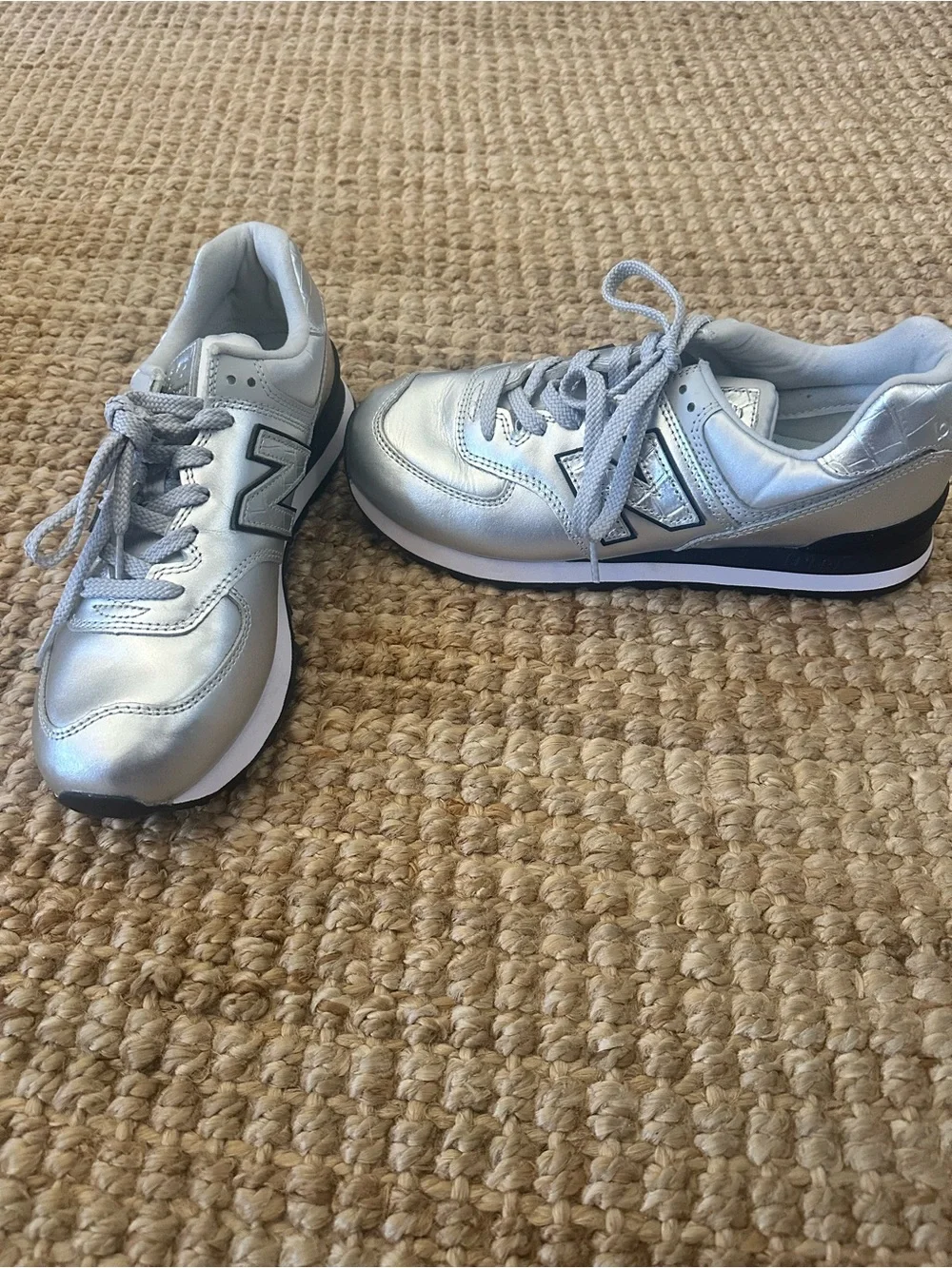 New Balance 574 Women's Silver Metallic Lace-Up Sneakers